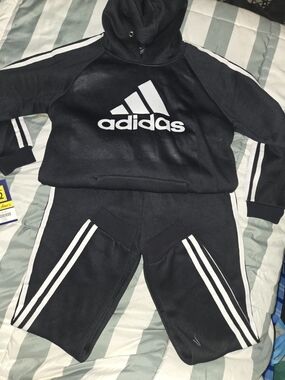 Brand New Adidas Black Jogger Sweatpants with White Stripes